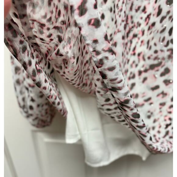 Talbots Blouse, Sheer White Lined, Black Pink Silver, Spots, Women's Size LP - Picture 6 of 6